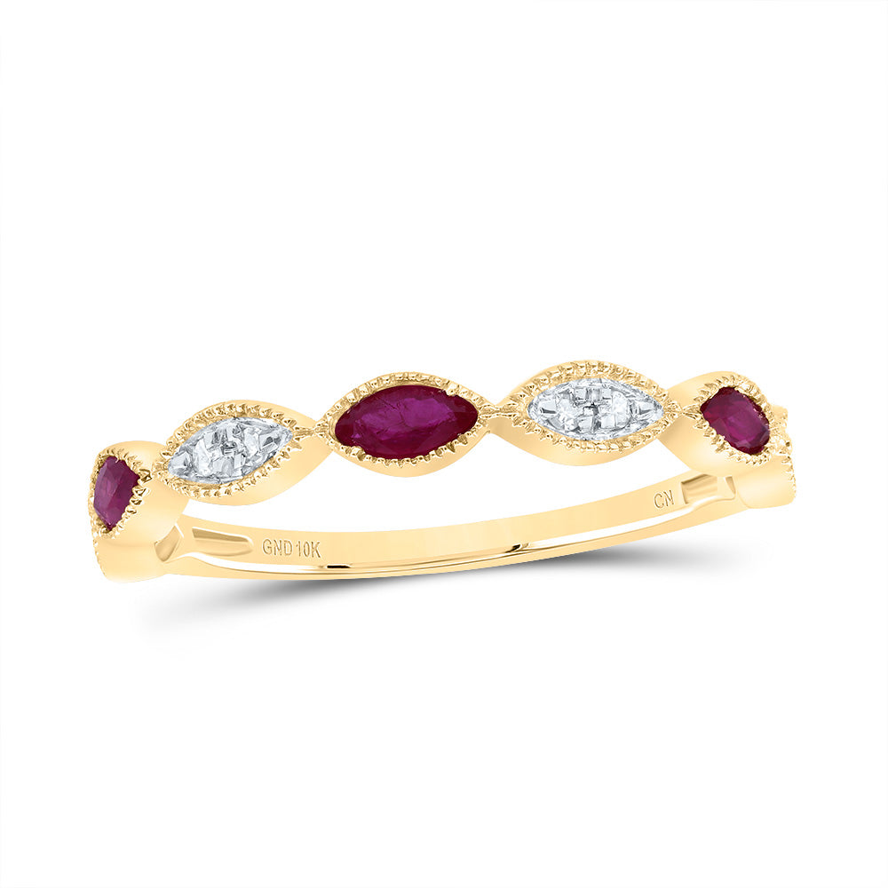 10kt Yellow Gold 1/20 Cttw Diamond and 1/4 Cttw Marquise Ruby Natural Gem Bridal Wedding Engagement Anniversary Womens Band, Women Size: 5-9