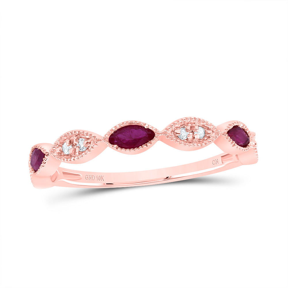 10kt Rose Gold 1/20 Cttw Diamond and 1/4 Cttw Marquise Ruby Natural Gem Bridal Wedding Engagement Anniversary Womens Band, Women Size: 5-9