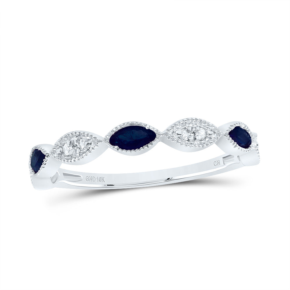 10kt White Gold 1/20 Cttw Diamond and 1/3 Cttw Marquise Blue Sapphire Natural Gem Bridal Wedding Engagement Anniversary Womens Band, Women Size: 5-9
