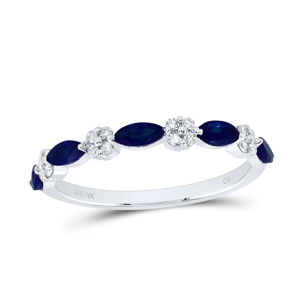 10kt Yellow Or White Gold Diamond Marquise Emerald Natural Gem Wedding Engagement Anniversary Band