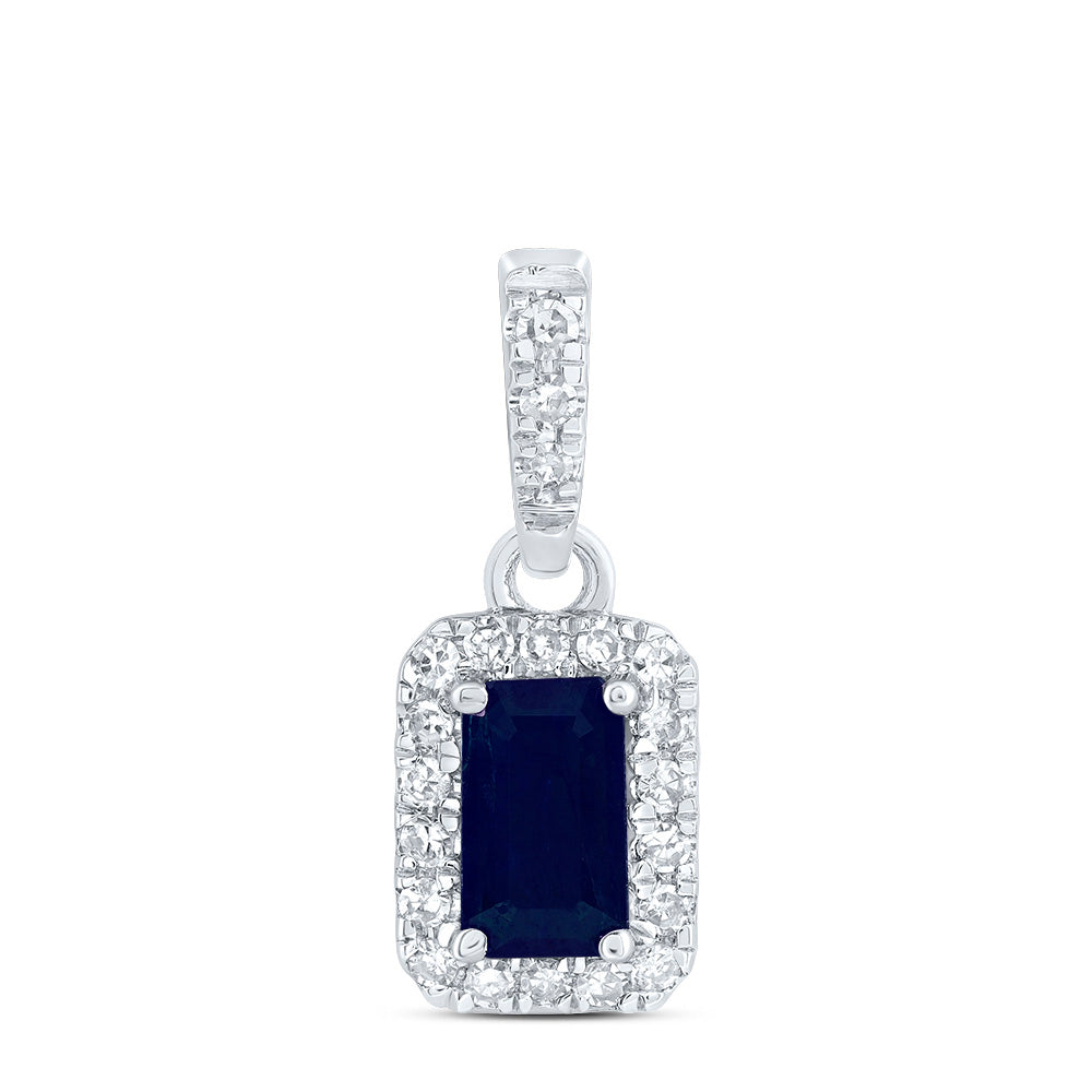 14kt White Gold 1/10 Cttw Diamond 5x3mm Emerald Blue Sapphire Natural Gem Emerald Pendant