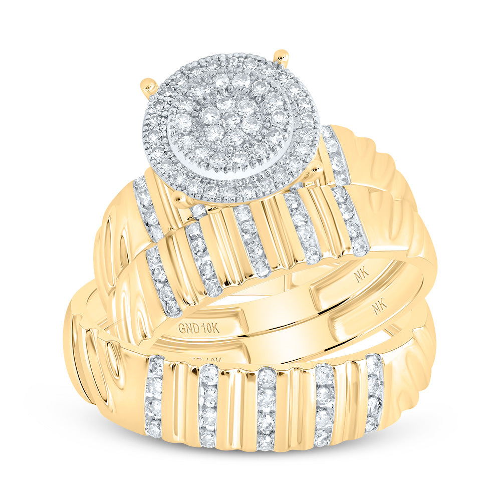 10kt Yellow Gold His & Hers 1/2 Cttw Diamond Round Bridal Wedding Ring Band Set, Women Size: 5-9, Men Size: 8-12