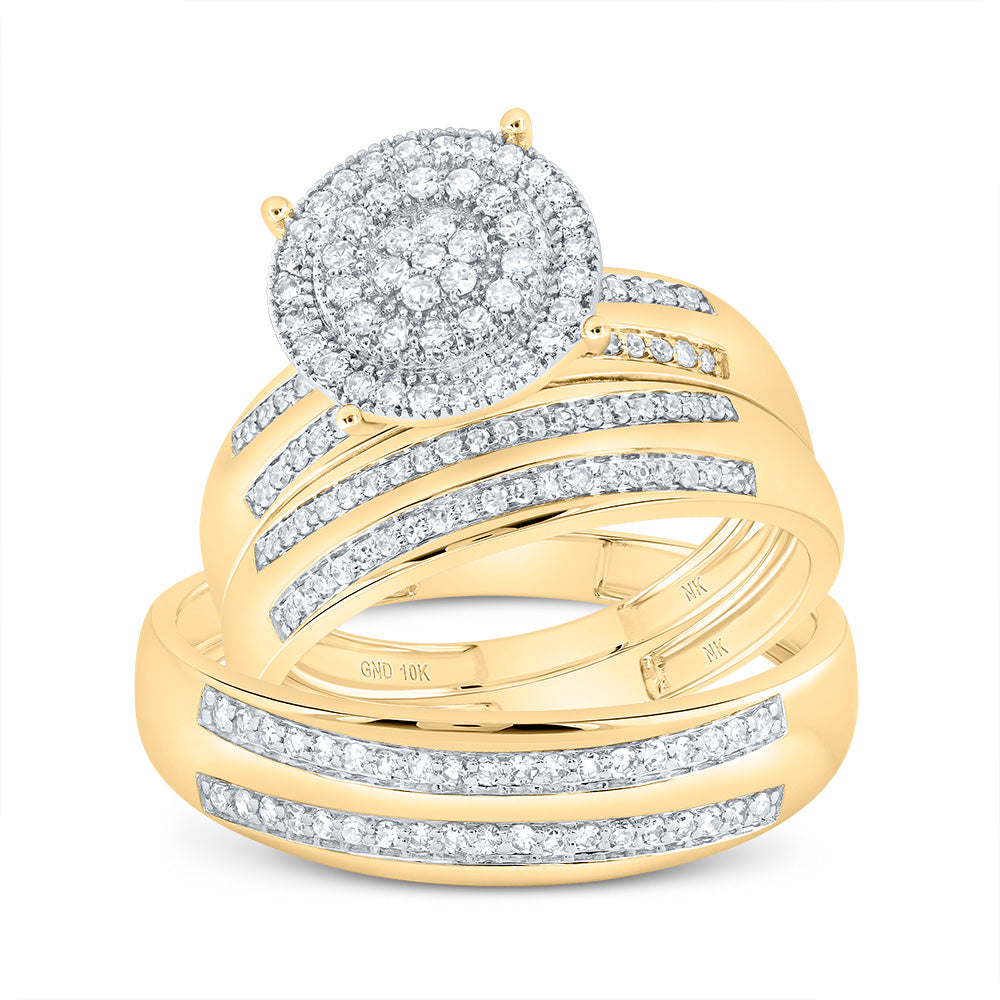 10kt Yellow Gold His & Hers 5/8 Cttw Diamond Round Bridal Wedding Ring Band Set, Women Size: 5-9, Men Size: 8-12