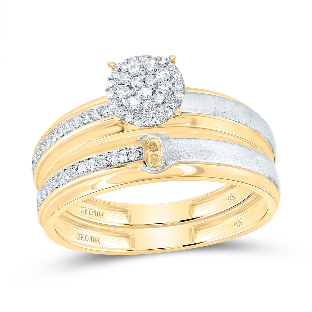 10kt Yellow Gold His & Hers 1/4 Cttw Diamond Round Bridal Wedding Ring Band Set, Women Size: 5-9, Men Size: 8-12