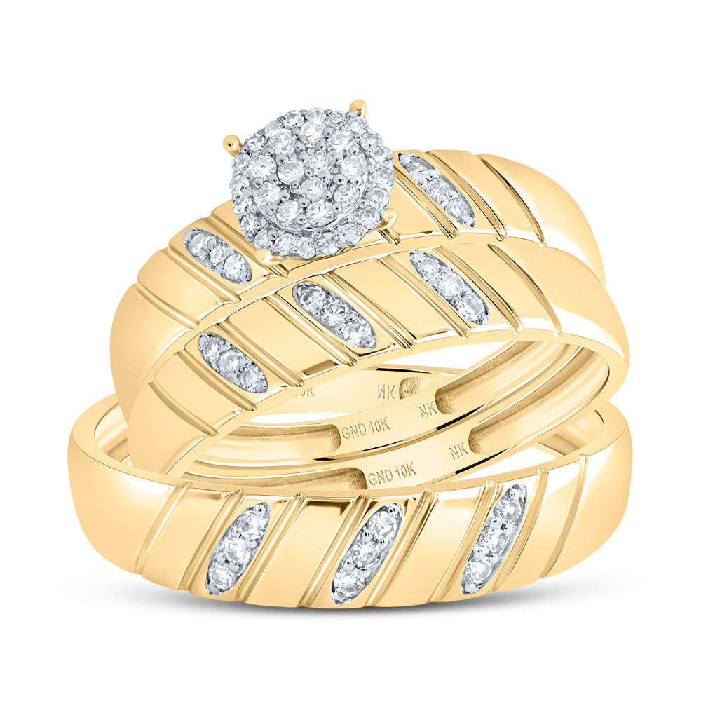 10kt Yellow Gold His & Hers 1/4 Cttw Diamond Round Bridal Wedding Ring Band Set, Women Size: 5-9, Men Size: 8-12