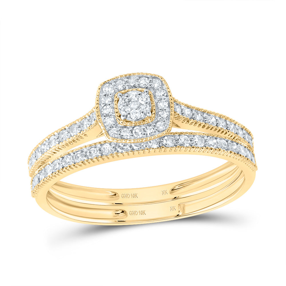 10kt Yellow Gold 1/3 Cttw Diamond Cushion Single Halo Wedding Engagement Anniversary Bridal Set, Women Size: 5-9