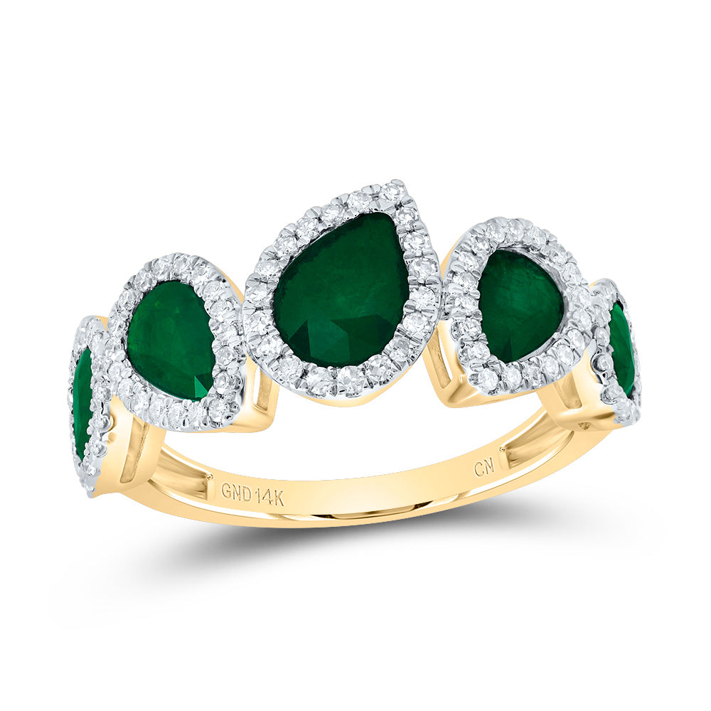 14kt Yellow Gold 1/3 Cttw Diamond and 1 3/4 Cttw Pear Emerald Natural Gem Bridal Wedding Engagement Anniversary Ring, Women Size: 5-9
