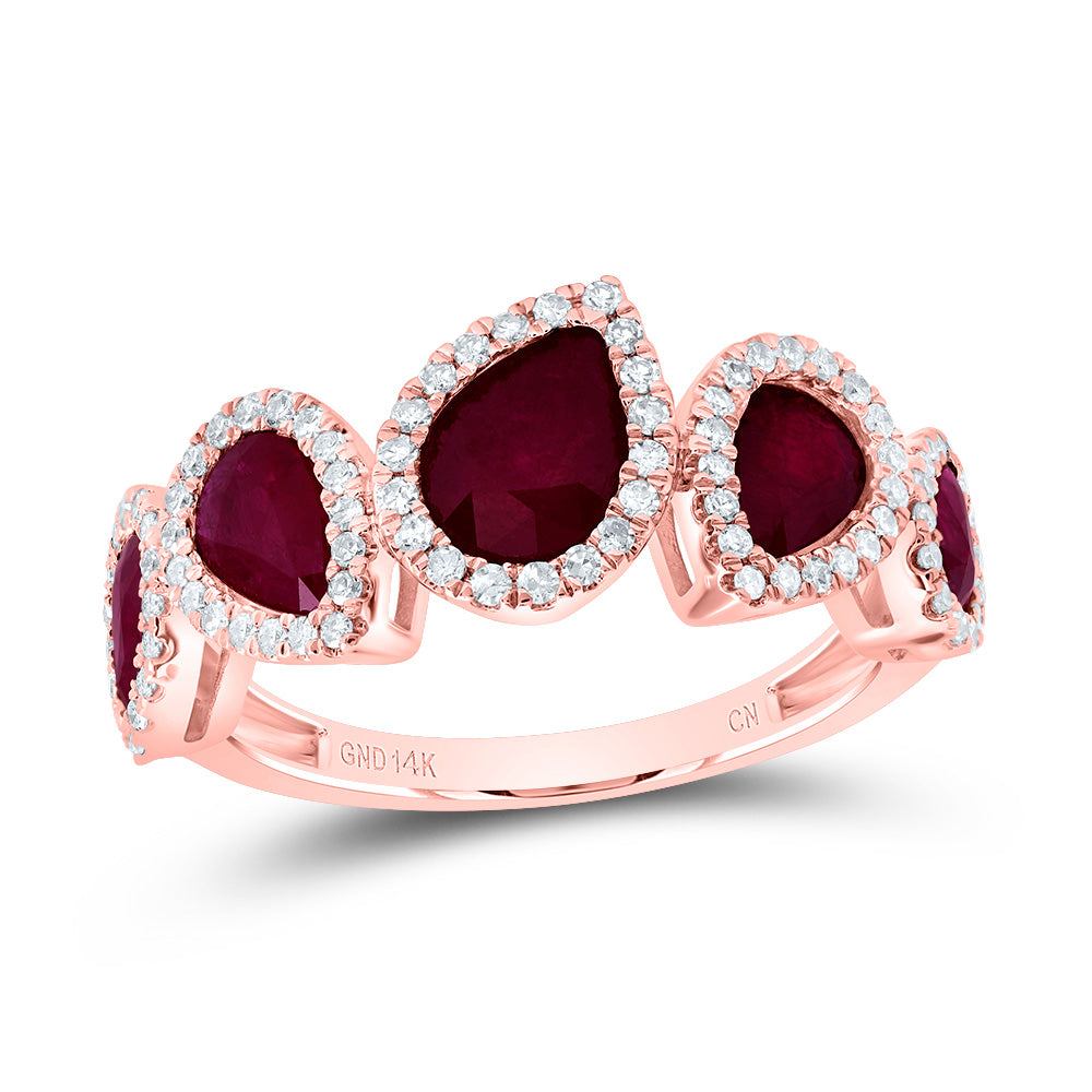 14kt Rose Gold 1/3 Cttw Diamond 2 Cttw Pear Ruby Natural Gem Bridal Wedding Engagement Anniversary Ring, Women Size: 5-9