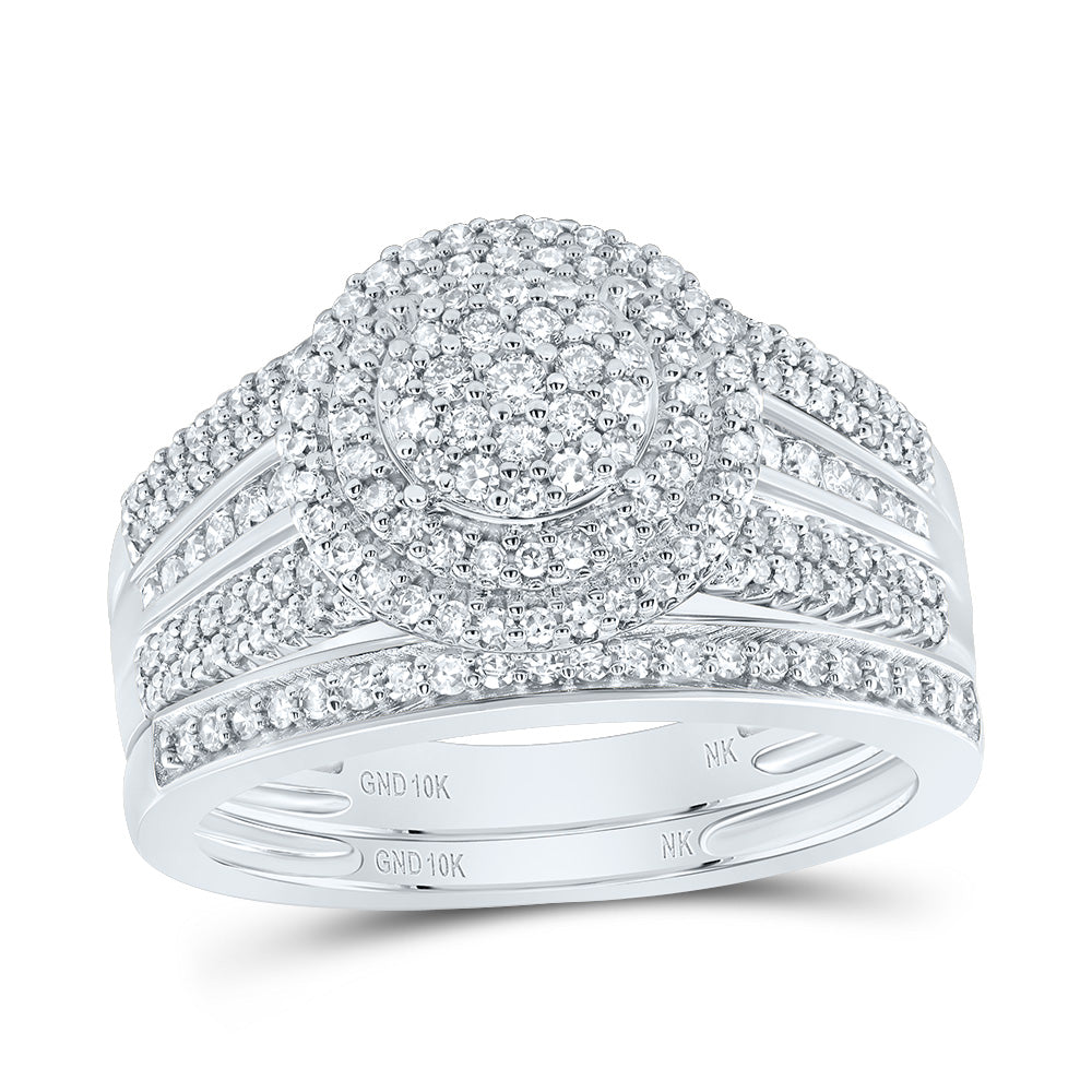 10K White Gold 3/4 Ctw Natural Diamond Round Trio Set, Womens Size: 5-9, Mens Size: 8-12