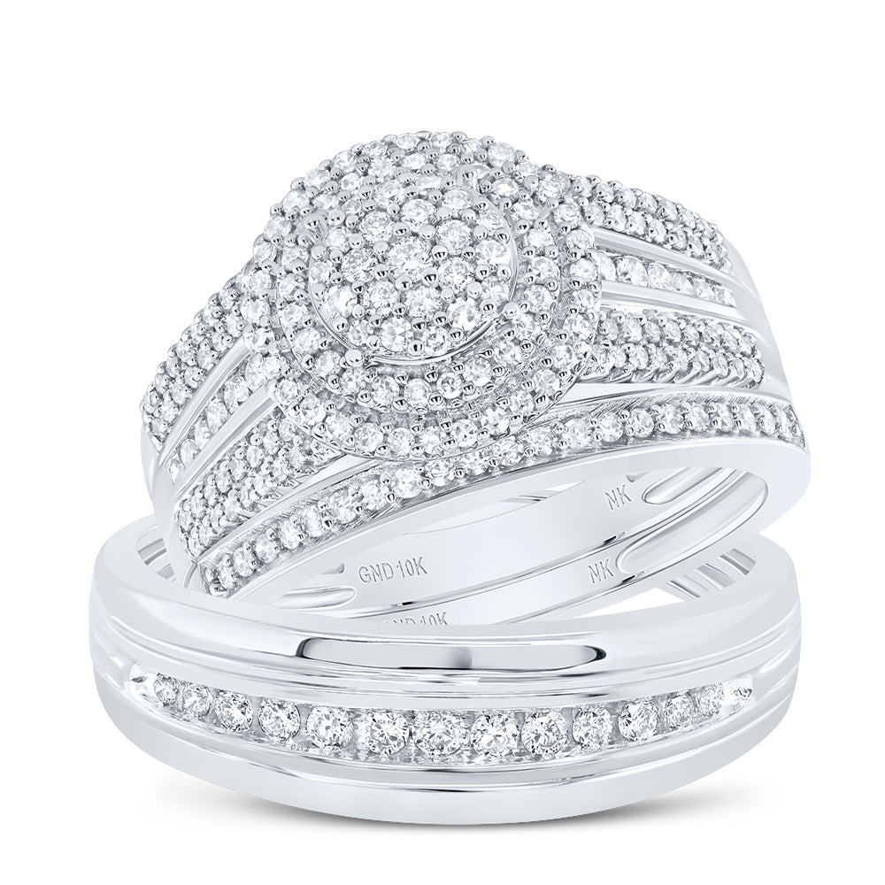 10K White Gold 3/4 Ctw Natural Diamond Round Trio Set, Womens Size: 5-9, Mens Size: 8-12
