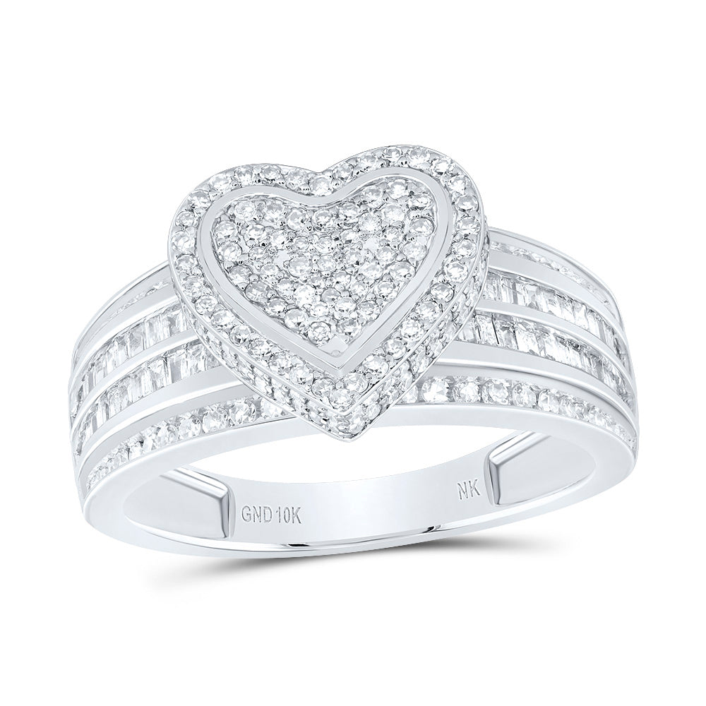 10kt White Gold 5/8 Cttw Natural Diamond Fashion Heart Wedding Engagement Anniversary Ring, Women Size: 5-9