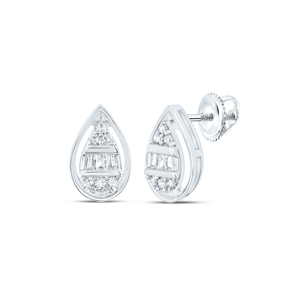 10kt White Gold 1/10 Cttw Diamond Pear Stud Earring