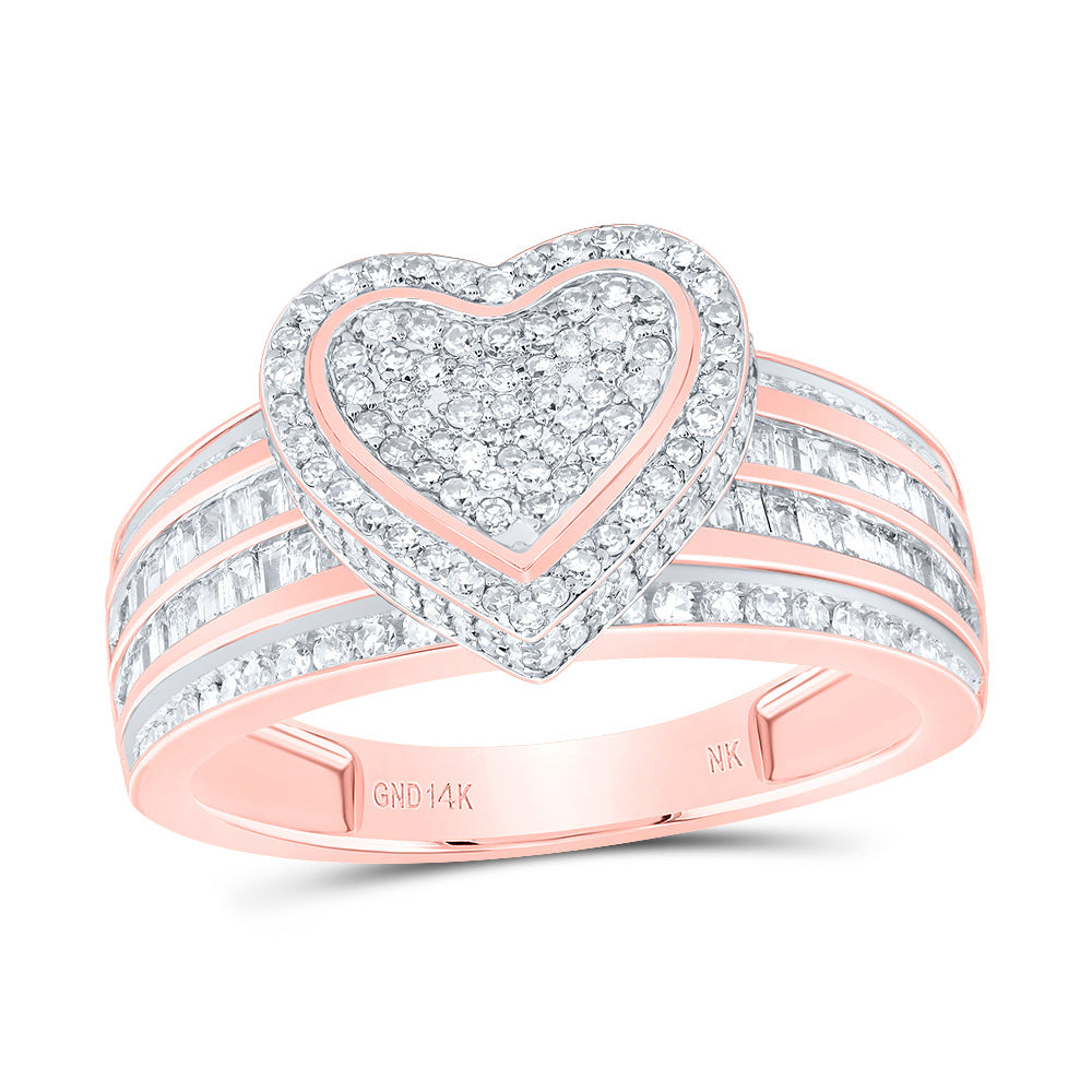 14kt Rose Gold 5/8 Cttw Natural Diamond Fashion Heart Wedding Engagement Anniversary Ring, Women Size: 5-9