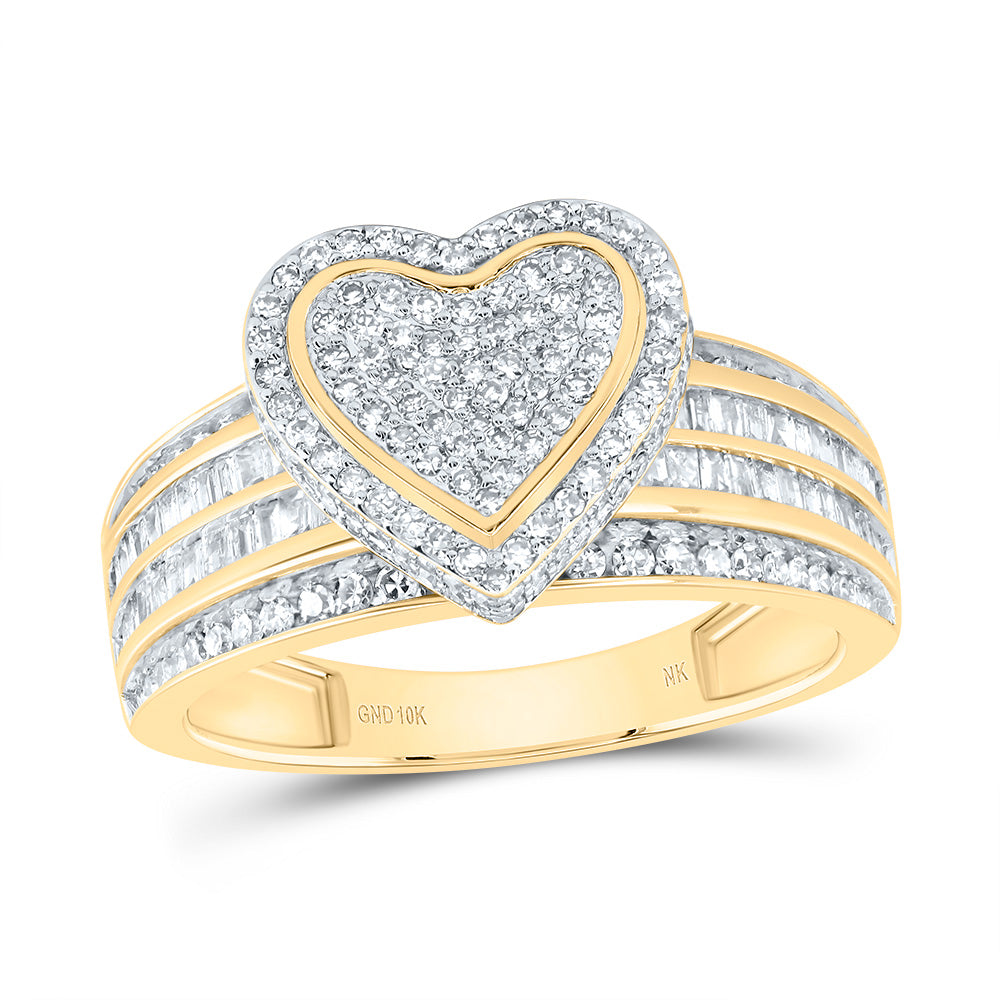 10kt Yellow Gold 7/8 Cttw Natural Diamond Fashion Heart Wedding Engagement Anniversary Ring, Women Size: 5-9