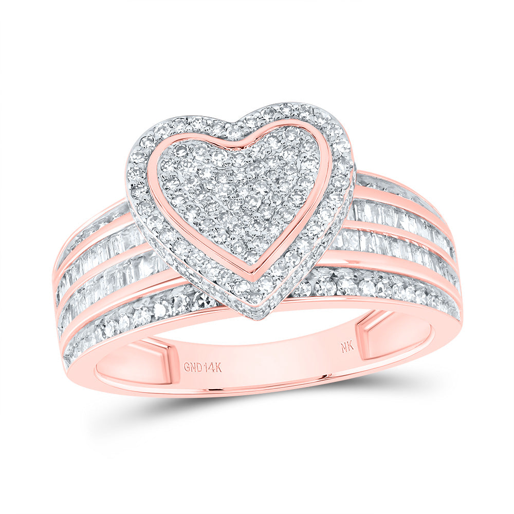 14kt Rose Gold 7/8 Cttw Natural Diamond Fashion Heart Wedding Engagement Anniversary Ring, Women Size: 5-9
