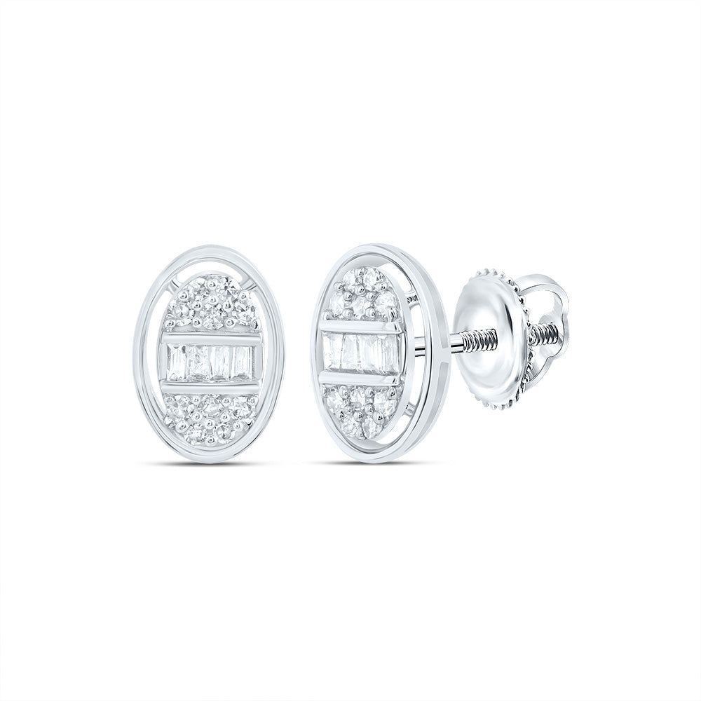 10kt White Gold 1/5 Cttw Diamond Oval Stud Earring