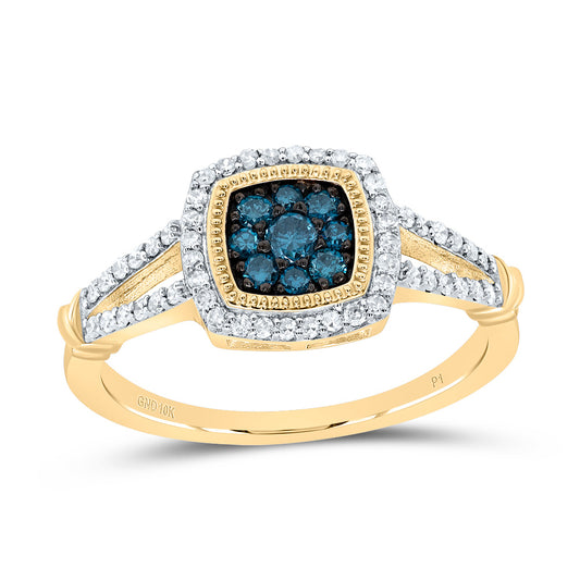 10kt Yellow Gold 3/8 Cttw Diamond Blue Diamond Cushion Wedding Engagement Anniversary Ring, Women Size: 5-9
