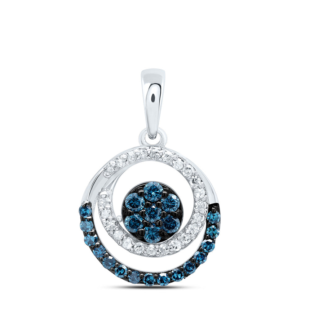 10kt White Gold 1/3 Cttw Diamond Blue Diamond Round Pendant