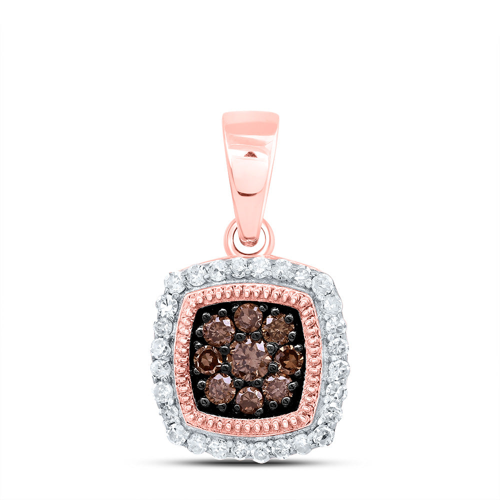 10kt Rose Gold 1/4 Cttw Diamond Cognac Natural Cushion Pendant
