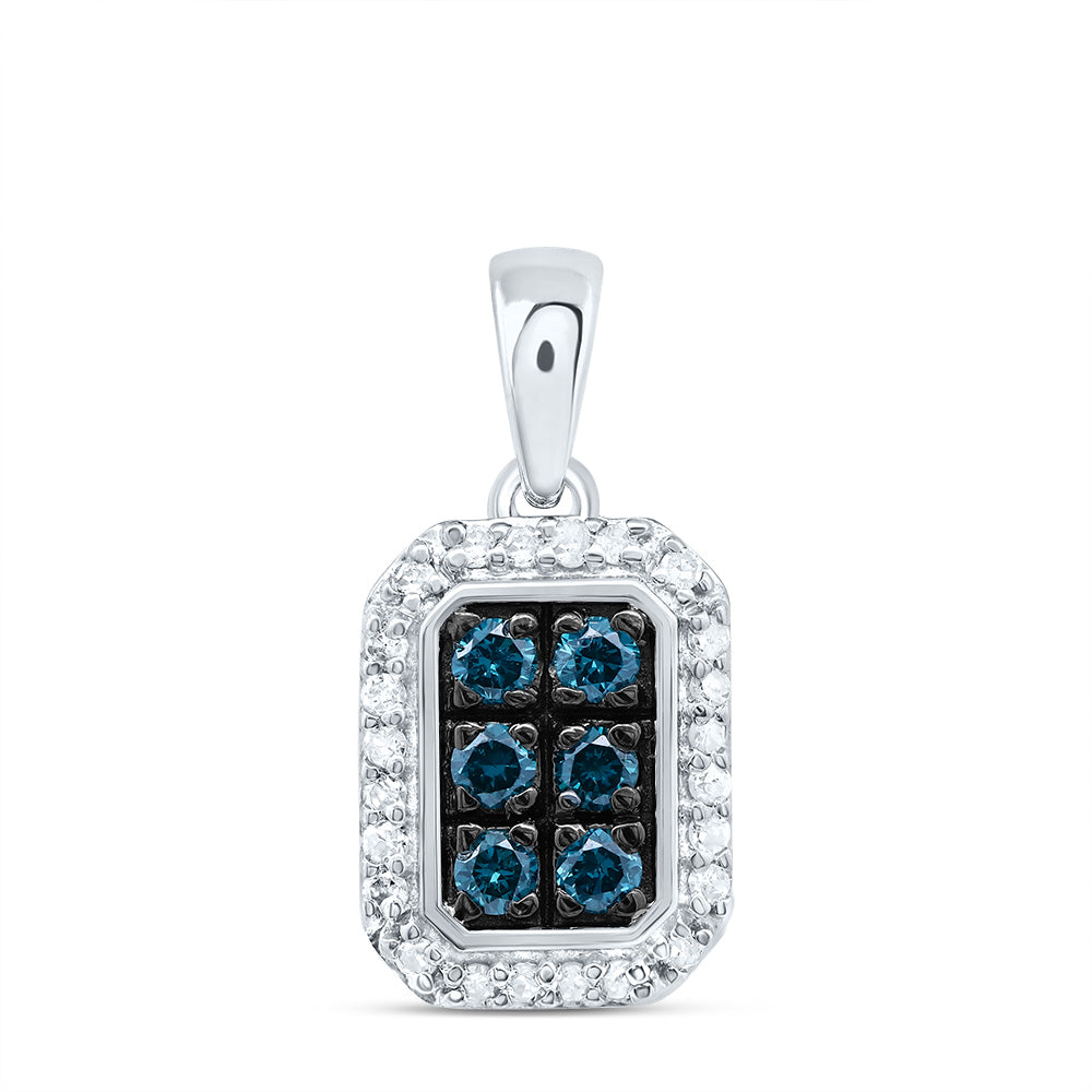 10kt White Gold 1/4 Cttw Diamond Blue Diamond Emerlad Pendant