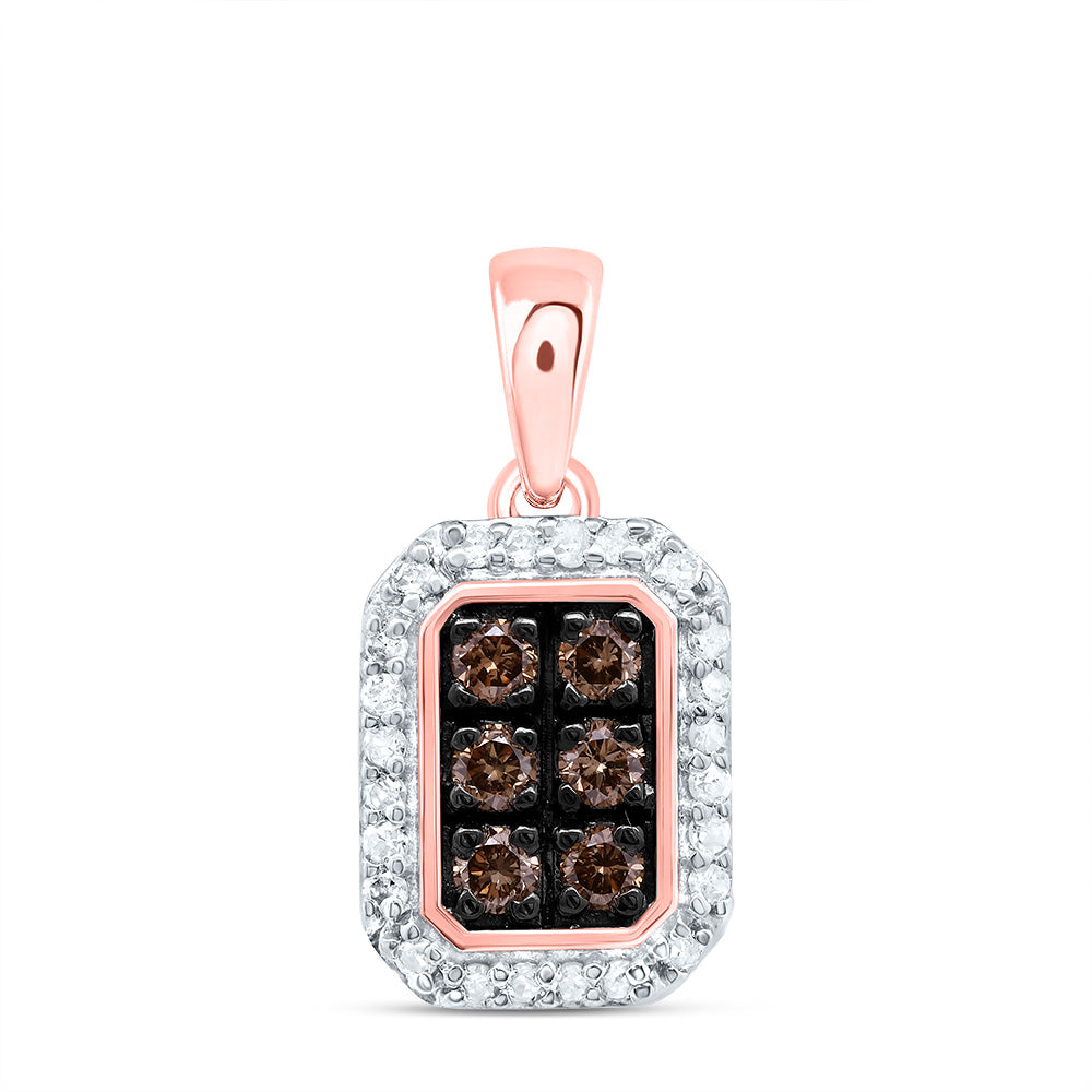 10kt Rose Gold 1/4 Cttw Diamond Cognac Natural Emerald Pendant
