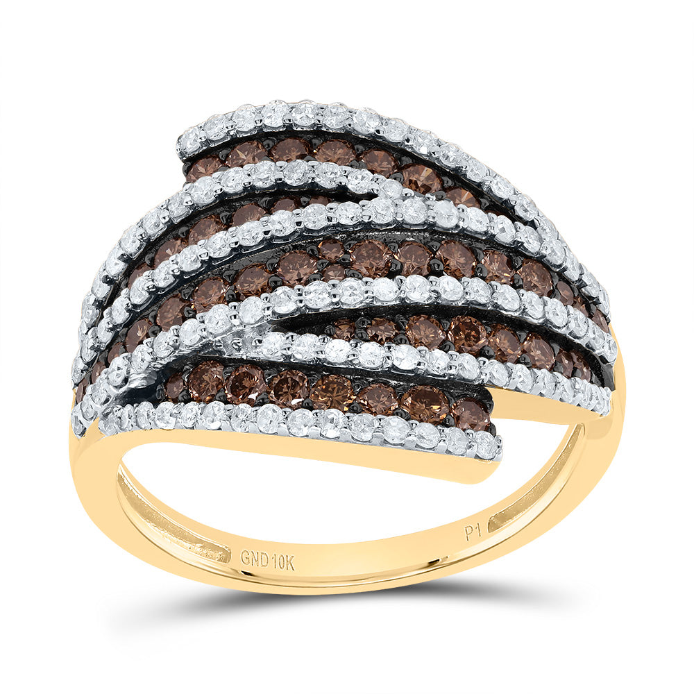10kt Yellow Gold 1 1/4 Cttw Diamond Cognac Natural Ladies Wedding Engagement Anniversary Ring, Women Size: 5-9
