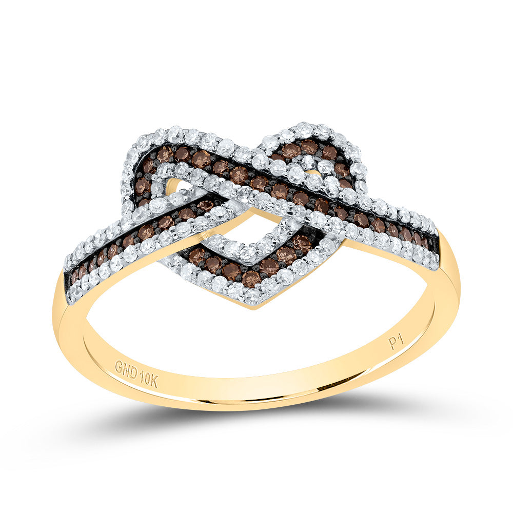 10kt Yellow Gold 1/2 Cttw Natural Diamond Cognac Natural Heart Wedding Engagement Anniversary Ring, Women Size: 5-9