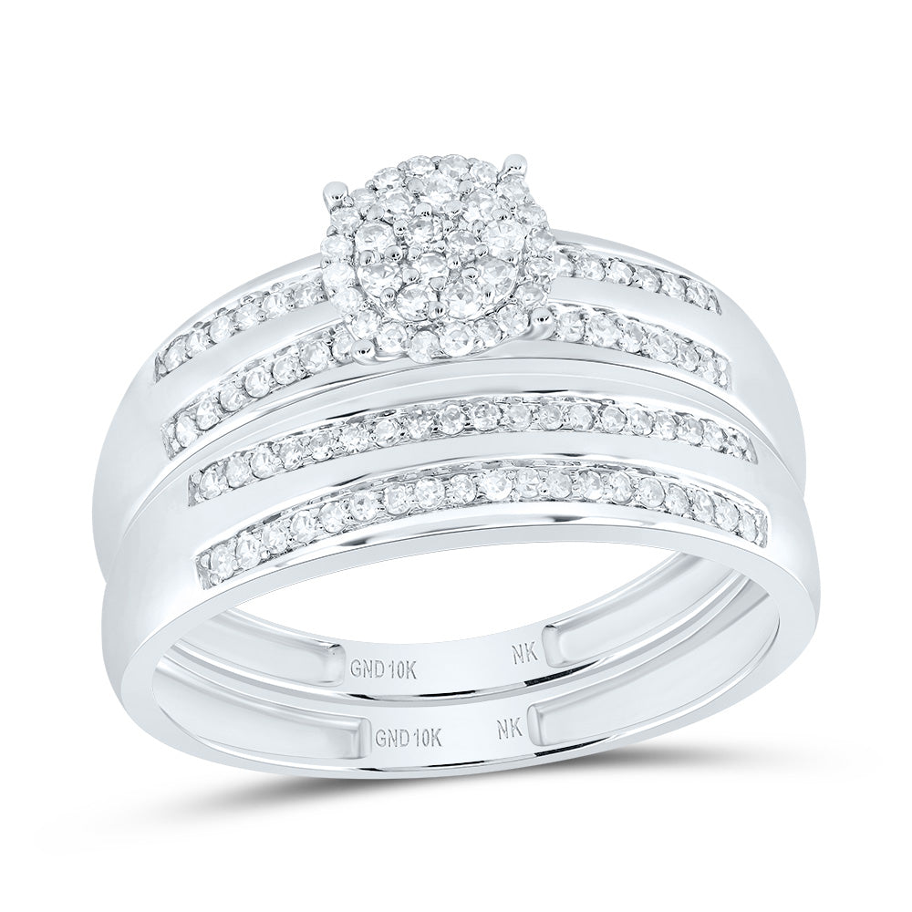 10K White Gold 1/2Ctw Natural Diamond Round Trio Set