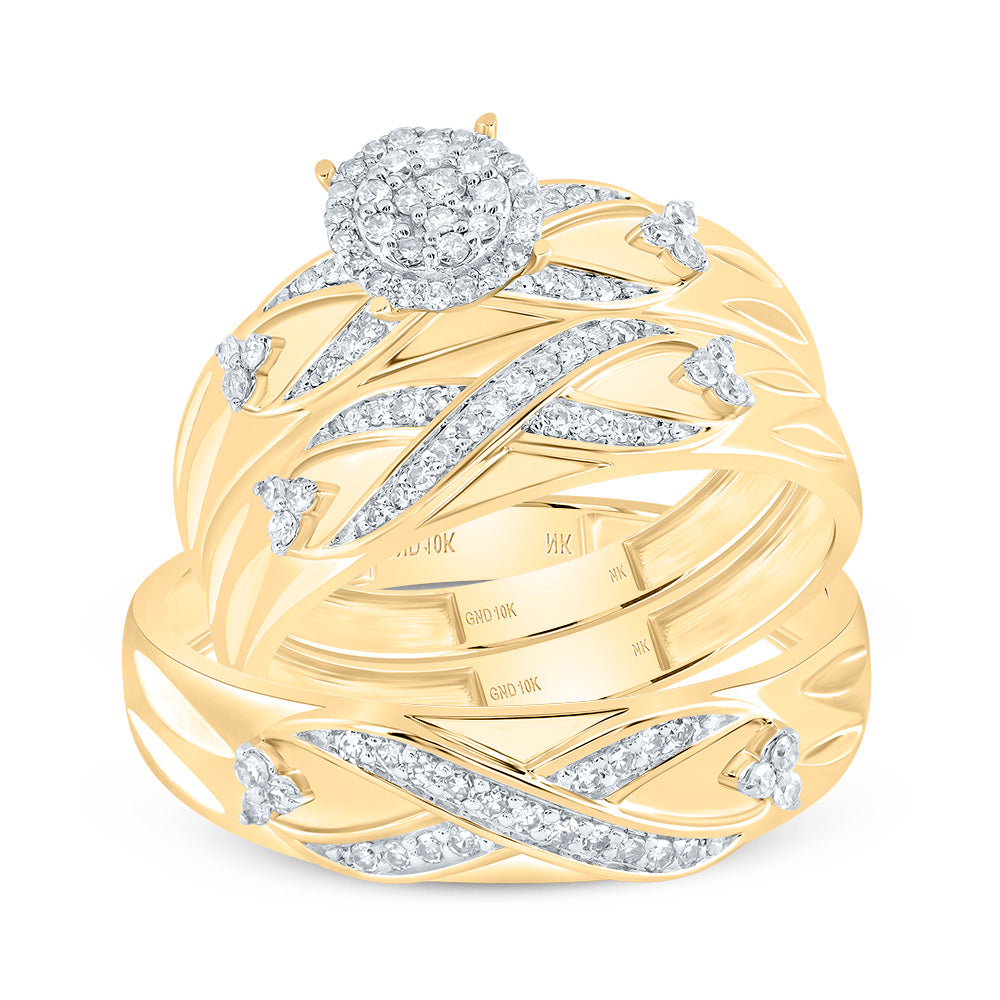 10kt Yellow Gold His & Hers 3/8 Cttw Diamond Round Bridal Wedding Ring Band Set, Women Size: 5-9, Men Size: 8-12