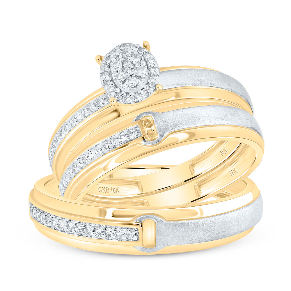 10kt Yellow Gold His & Hers 1/4 Cttw Diamond Oval Bridal Wedding Ring Band Set, Women Size: 5-9, Men Size: 8-12