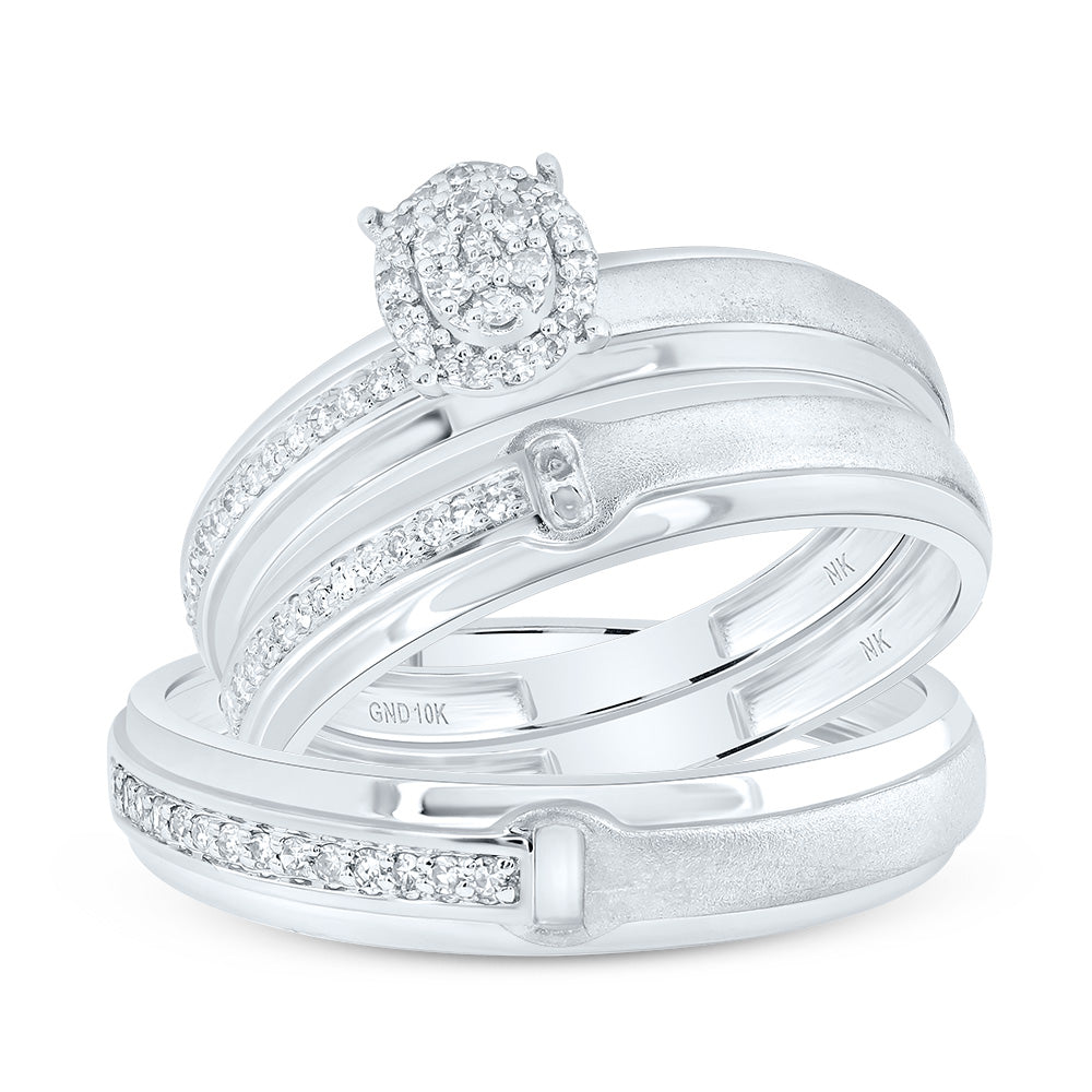 10kt White Gold His & Hers 1/4 Cttw Diamond Oval Bridal Wedding Ring Band Set, Women Size: 5-9, Men Size: 8-12