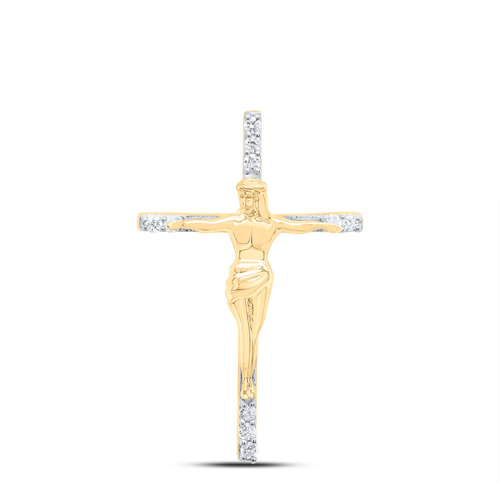 10kt Yellow Gold 1/10 Cttw Diamond Jesus Cross Pendant