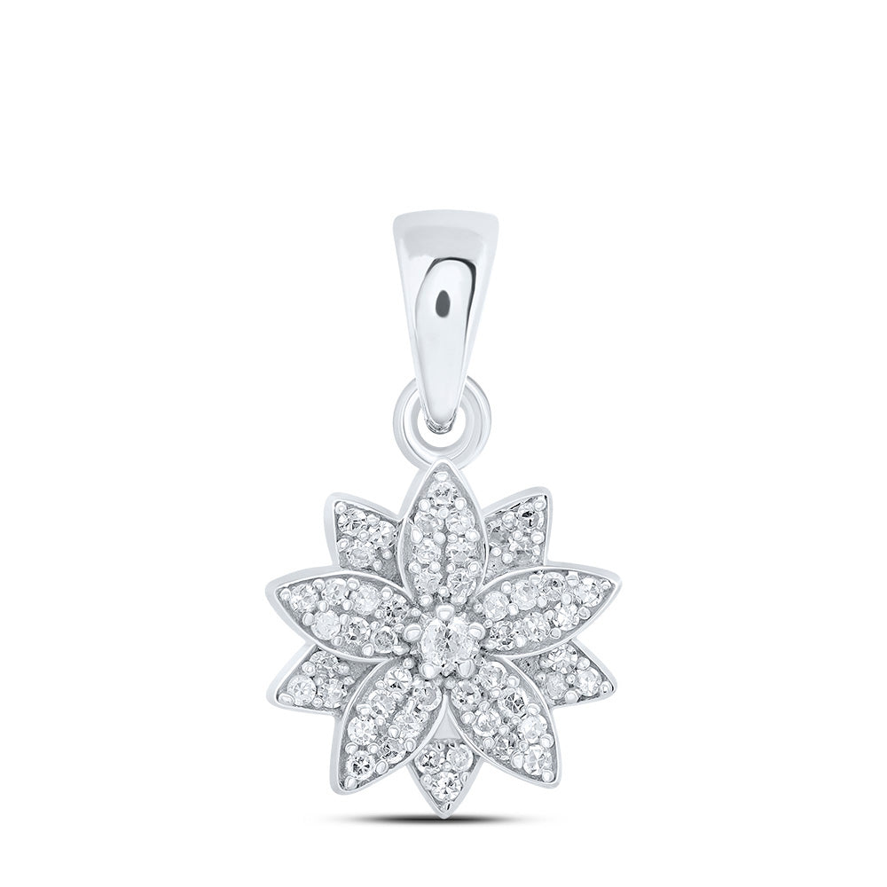 Sterling Silver 1/8 Cttw Diamond Flower Pendant