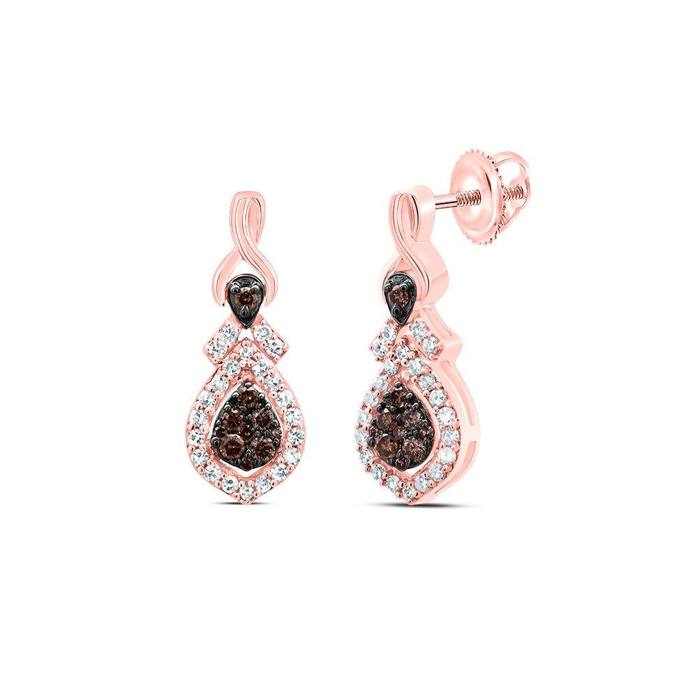 10kt Rose Gold 1/3 Cttw Diamond Cognac Natural Dangling Earring