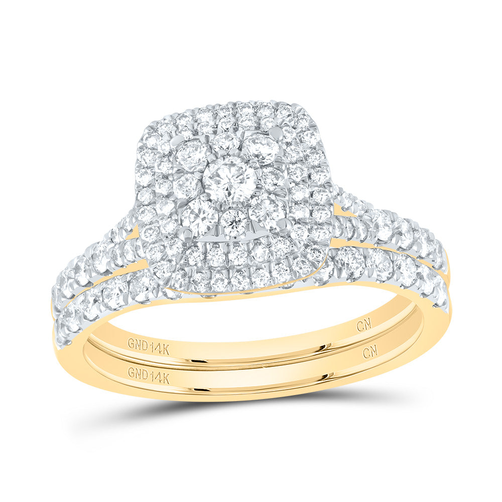 14kt Yellow Gold 1 Cttw Diamond Cushion Single Halo Wedding Engagement Anniversary Bridal Set, Women Size: 5-9