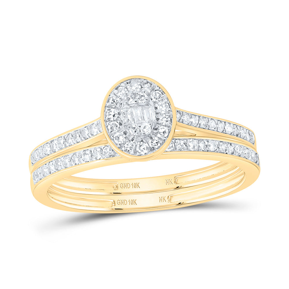 10kt Yellow Gold 1/3 Cttw Diamond Fashion Oval Wedding Engagement Anniversary Bridal Set, Women Size: 5-9