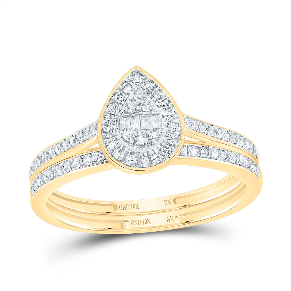 10kt Yellow Gold 1/3 Cttw Diamond Fashion Pear Wedding Engagement Anniversary Bridal Set, Women Size: 5-9
