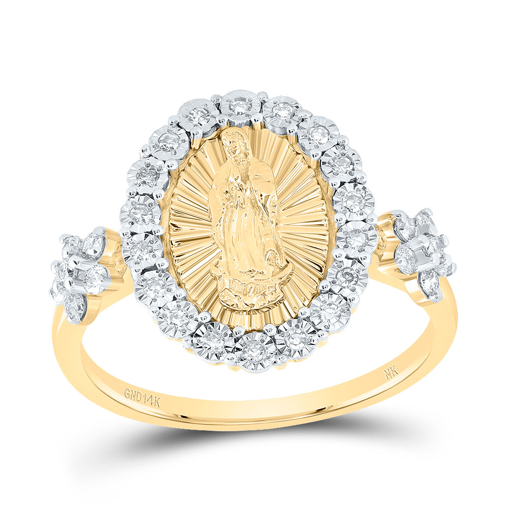 14kt Yellow Gold 1/4 Cttw Diamond Virgin Mother Mary Oval Ladies Wedding Engagement Anniversary Ring, Women Size: 5-9