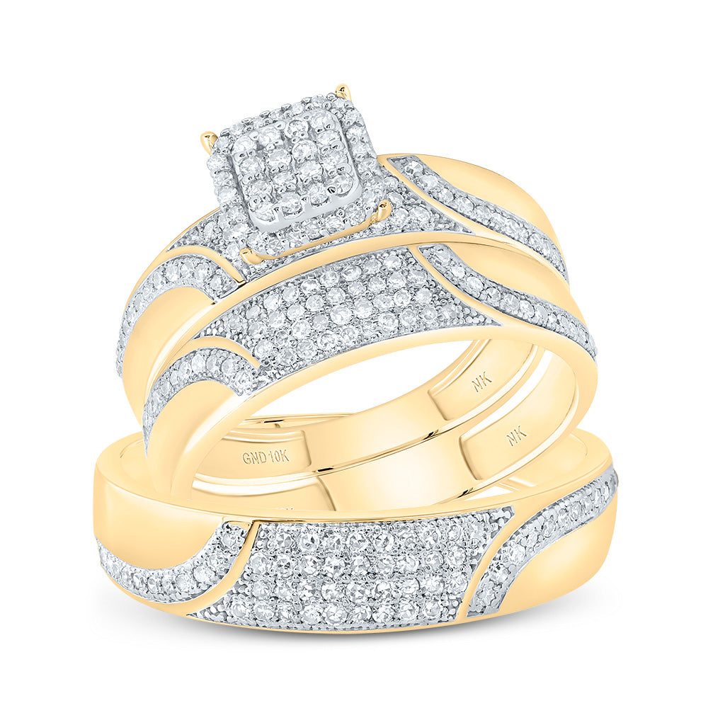 10kt Yellow Gold His & Hers 5/8 Cttw Diamond Ascher Bridal Wedding Ring Band Set, Women Size: 5-9, Men Size: 8-12