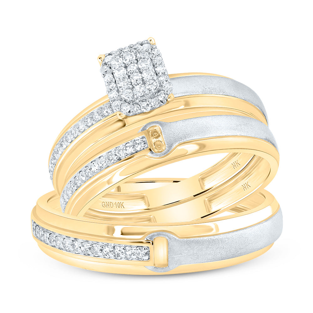 10kt Yellow Gold His & Hers 1/4 Cttw Diamond Emerald Bridal Wedding Ring Band Set, Women Size: 5-9, Men Size: 8-12
