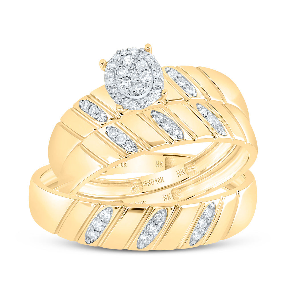 10kt Yellow Gold His & Hers 1/5 Cttw Diamond Oval Bridal Wedding Ring Band Set, Women Size: 5-9, Men Size: 8-12