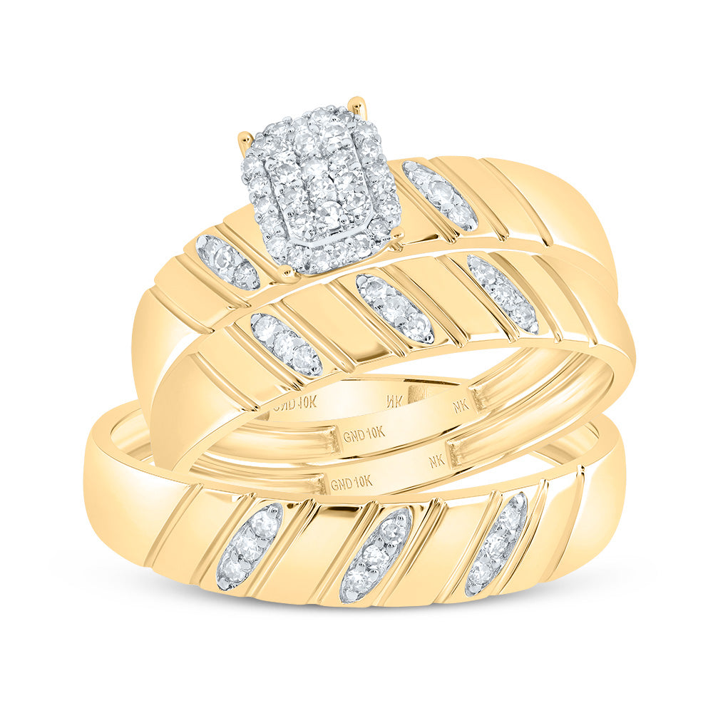 10kt Yellow Gold His & Hers 1/4 Cttw Diamond Emerald Bridal Wedding Ring Band Set, Women Size: 5-9, Men Size: 8-12