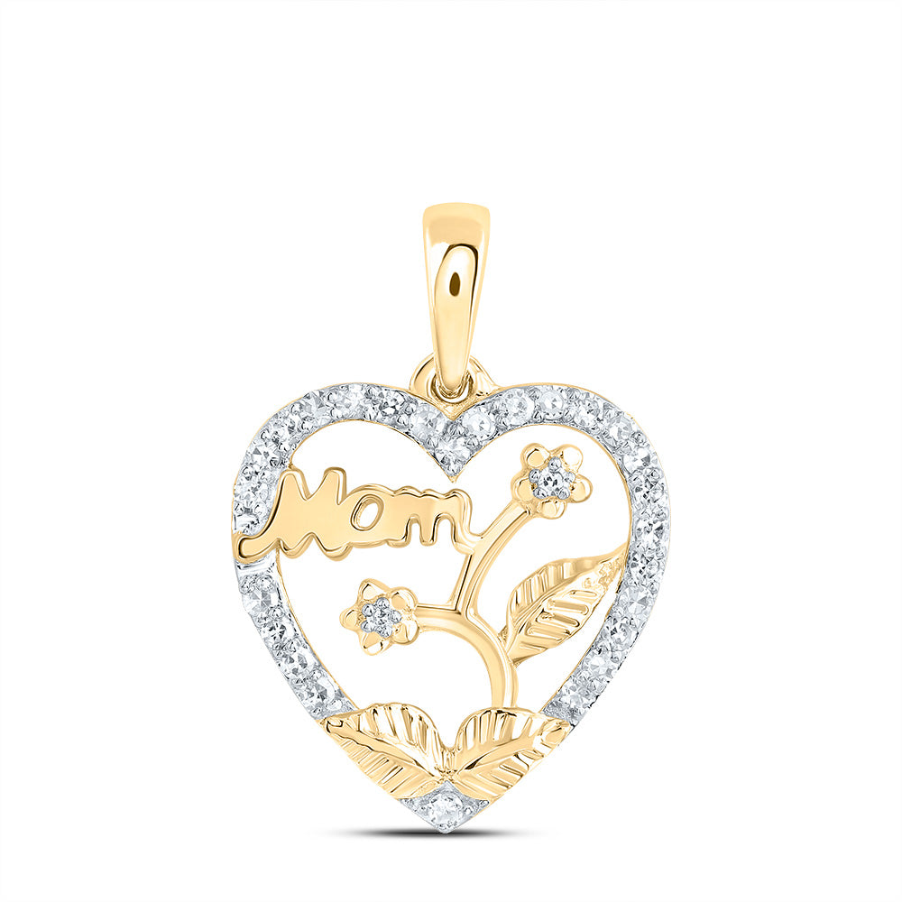 10kt Yellow Gold 1/8 Cttw Natural Diamond Mom Heart Pendant