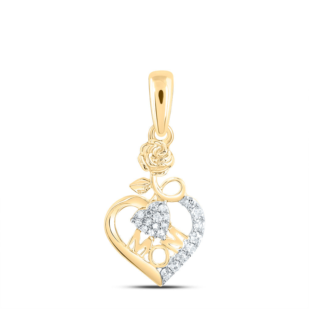 10kt Yellow Gold 1/12 Cttw Natural Diamond Mom Heart Pendant