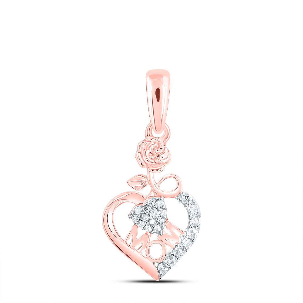 10kt Rose Gold 1/12 Cttw Natural Diamond Mom Heart Pendant