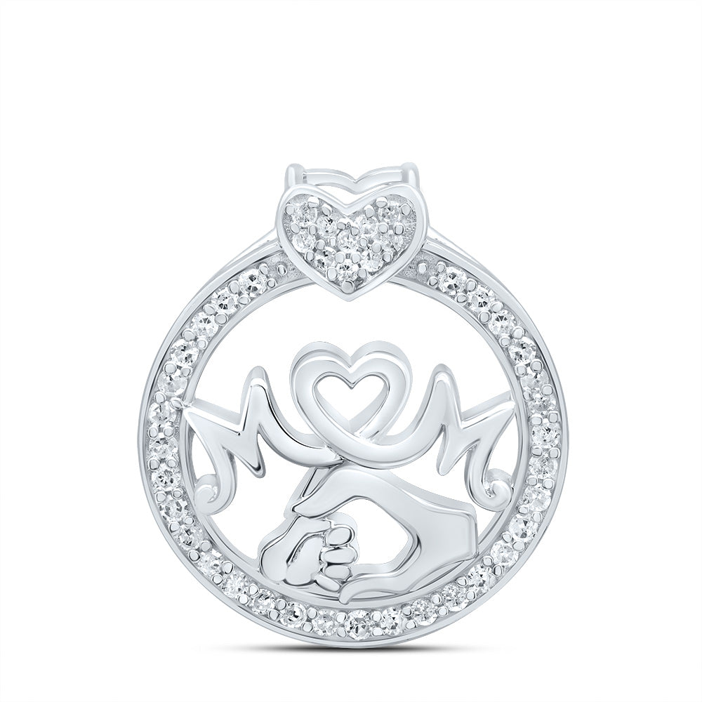 Sterling Silver 1/6 Cttw Natural Diamond Mom Heart Pendant