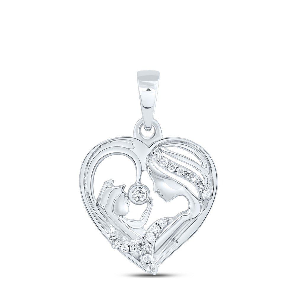 Sterling Silver 1/20 Cttw Natural Diamond Mom Heart Pendant