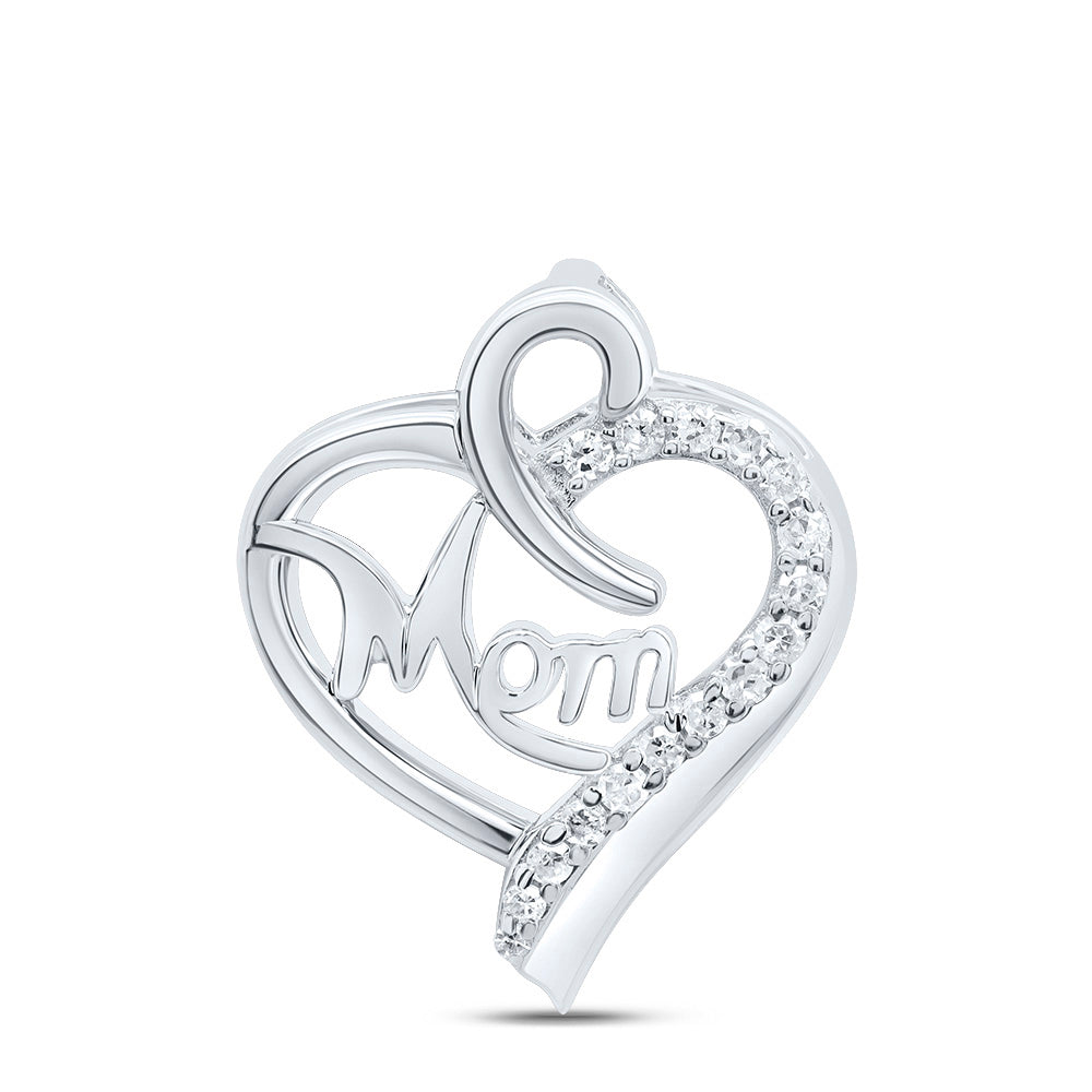 Sterling Silver 1/20 Cttw Natural Diamond Mom Heart Pendant