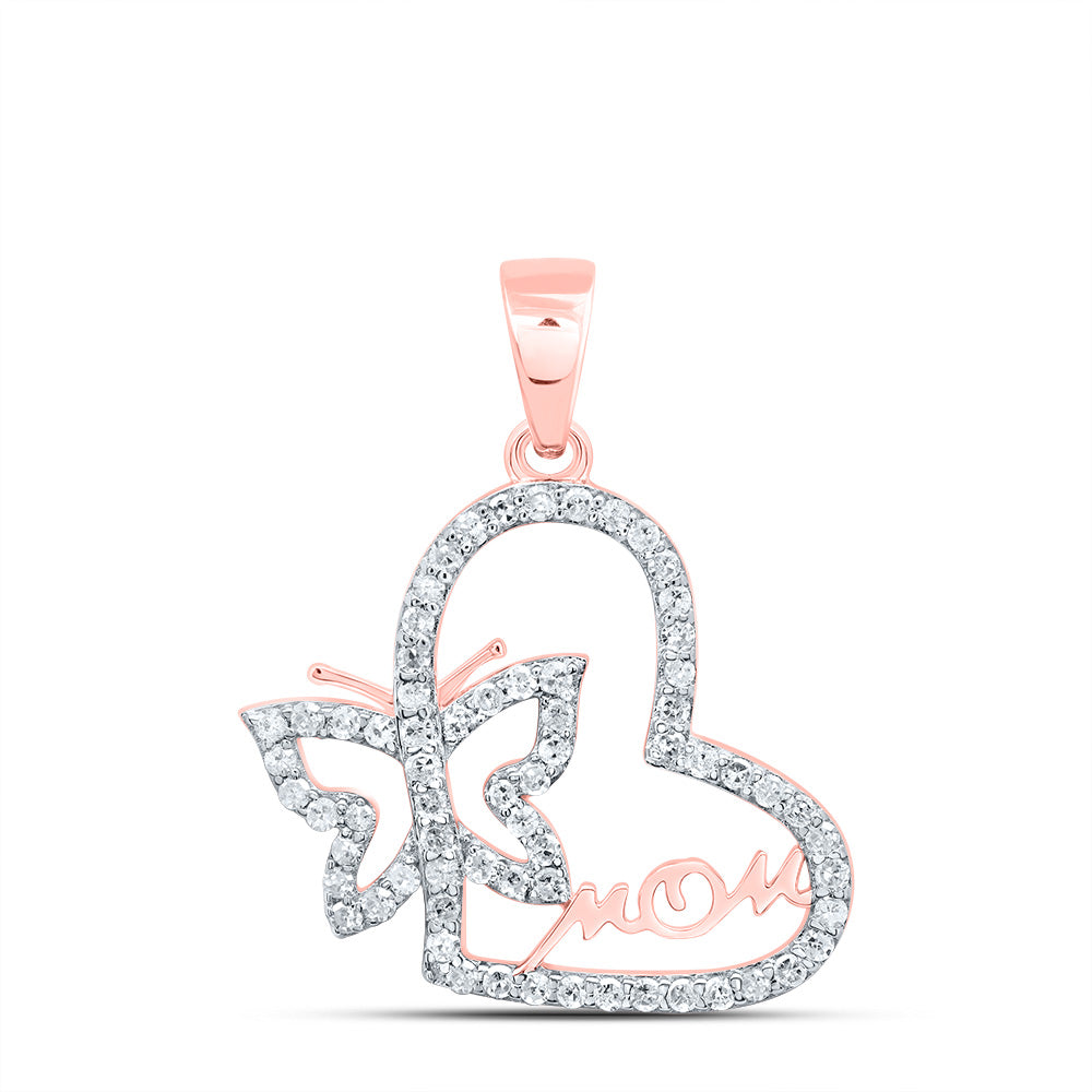 10kt Rose Gold 1/4 Cttw Natural Diamond Mom Butterfly Heart Pendant