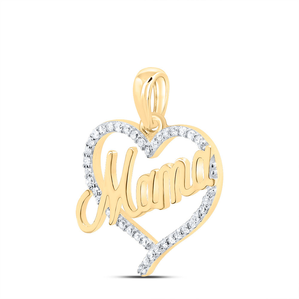 10kt Yellow Gold 1/6 Cttw Natural Diamond Mama Heart Pendant